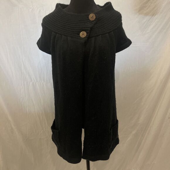 Roxy Knit Top Vintage Y2K Tunic 2000s Retro OC Surfer Girl Cardigan SZ L Black - Picture 1 of 9